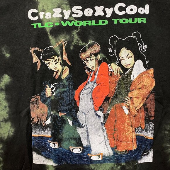 Absolute Cult TLC Crazy Sexy Cool World Tour Green Tie Dye T-Shirt Large - Picture 2 of 4